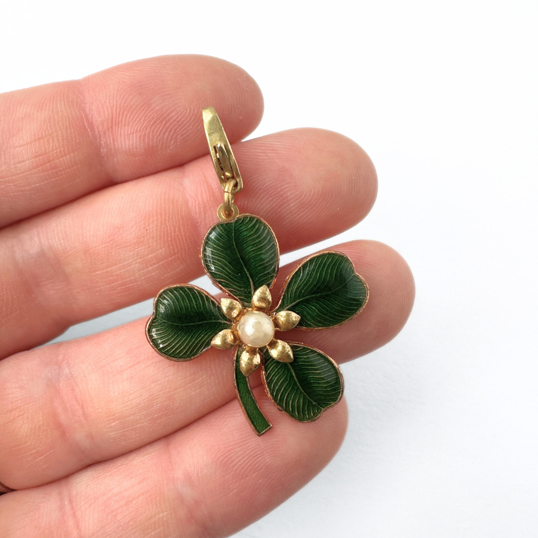 Vintage green enamel four leaf clover charm