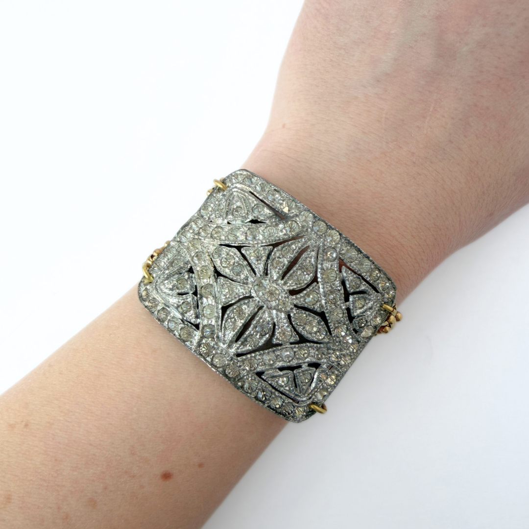 Refashioned Antique Rhinestone Shoe Buckle bracelet with brass chain