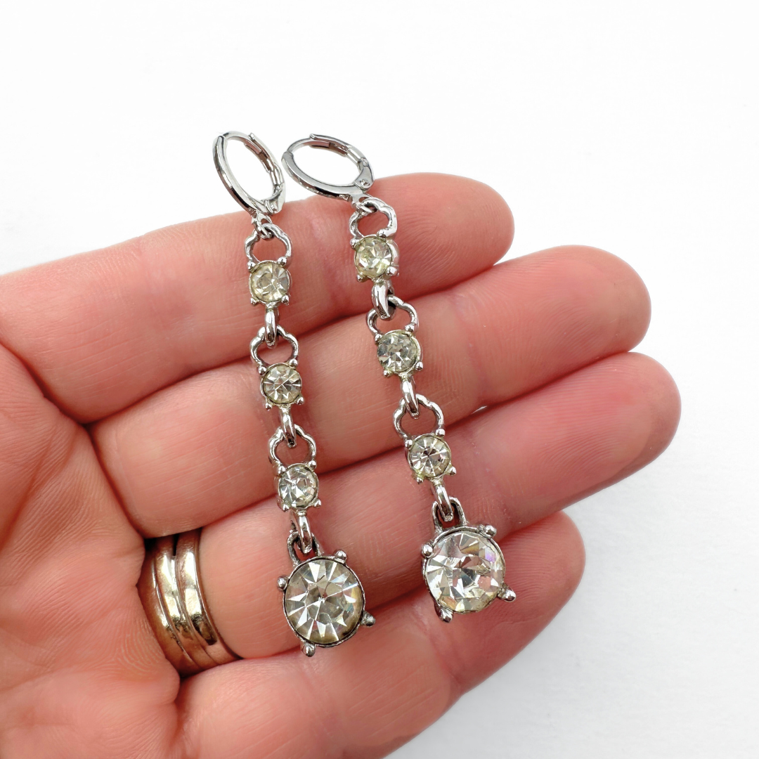 Refashioned vintage clear rhinestone link earrings