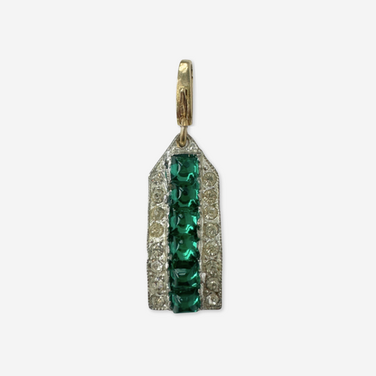 Vintage art deco clear and emerald green rhinestone charm