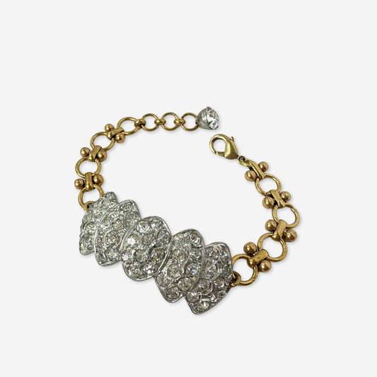 Refashioned vintage clear rhinestone bow bracelet with brass chain