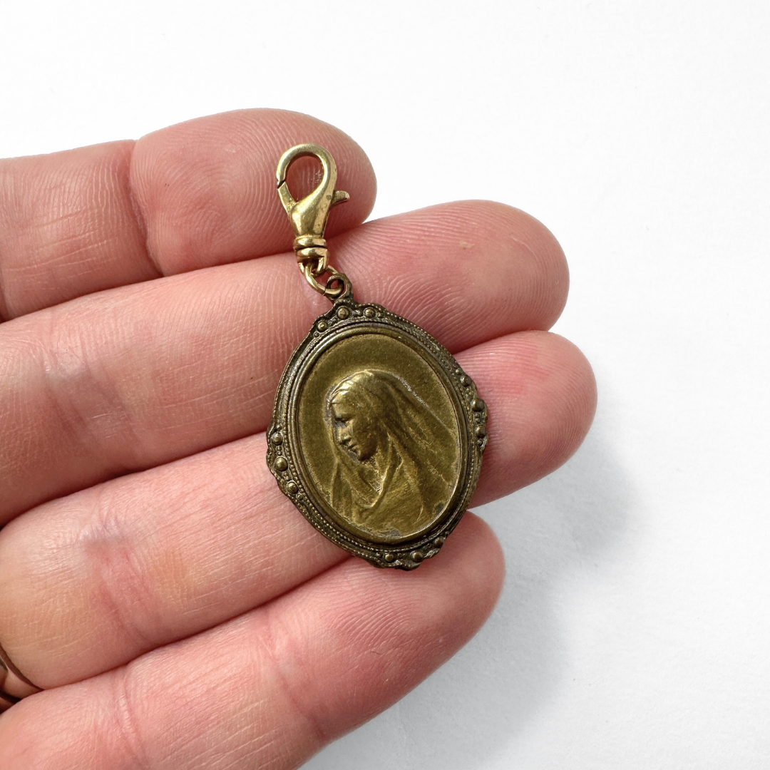 Vintage aged brass double sided Mother Mary/ Jesus charm