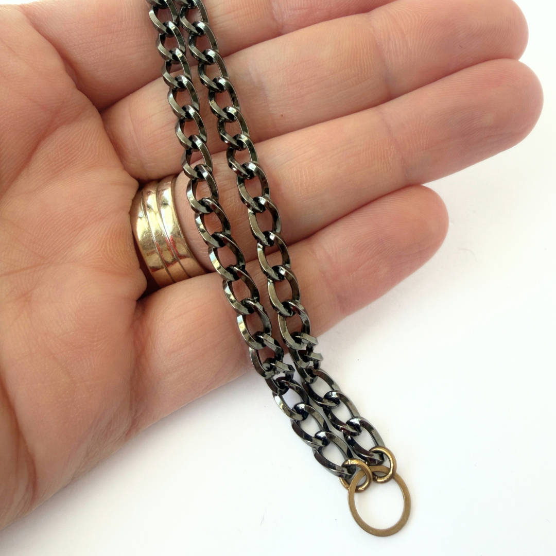 Plain Gunmetal Curb Chain Necklace with brass ring