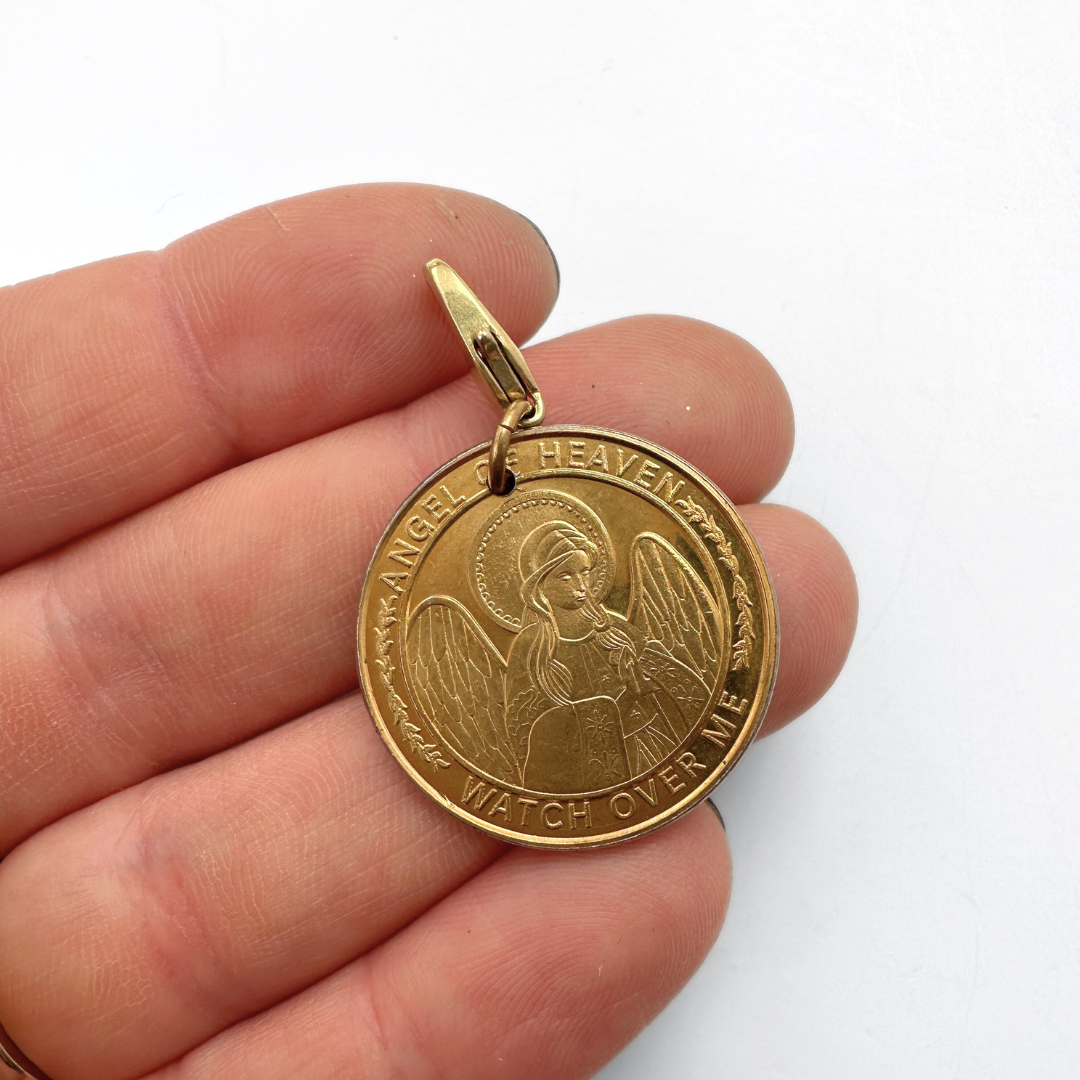 Vintage gold tone guardian angel coin charm