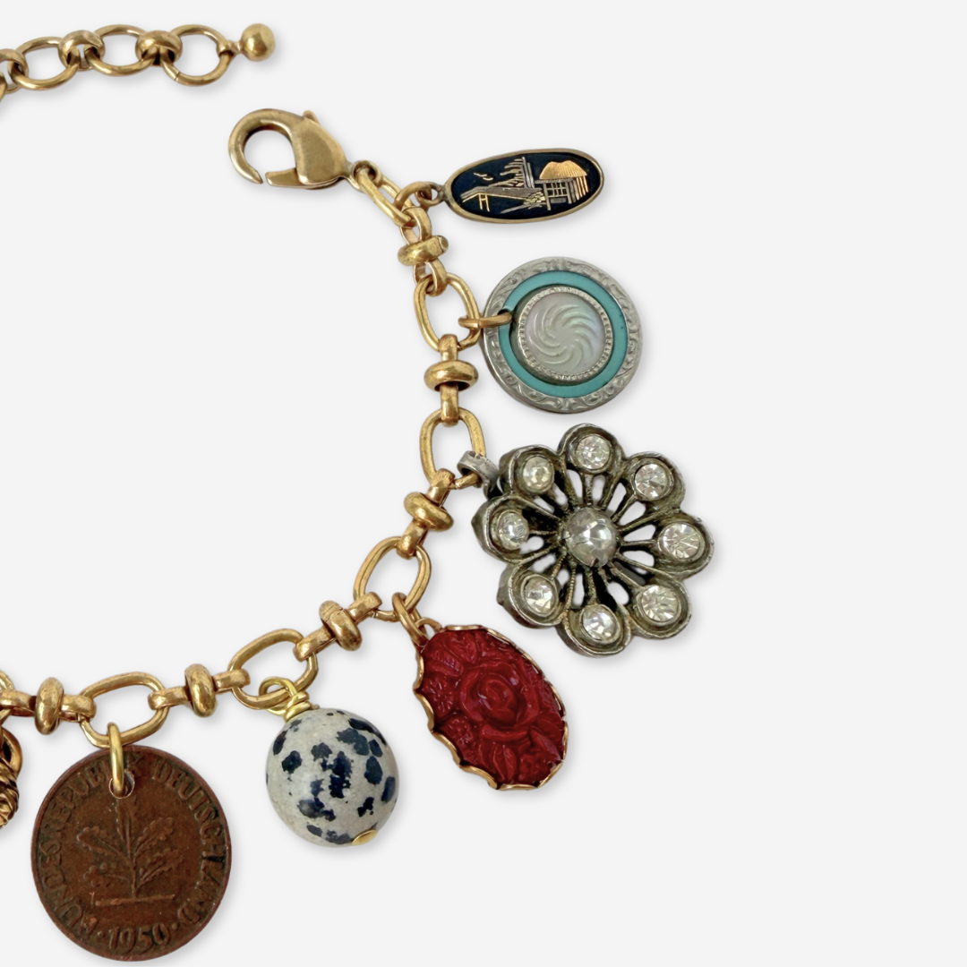 Turquoise and burgundy repurposed vintage charm bracelet