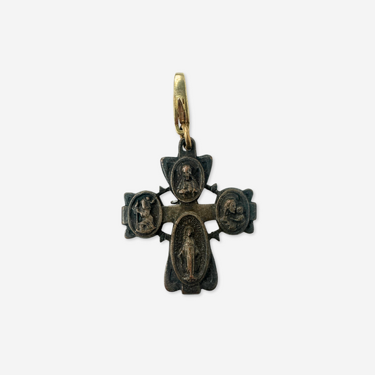 Vintage aged four-way scapular cross charm