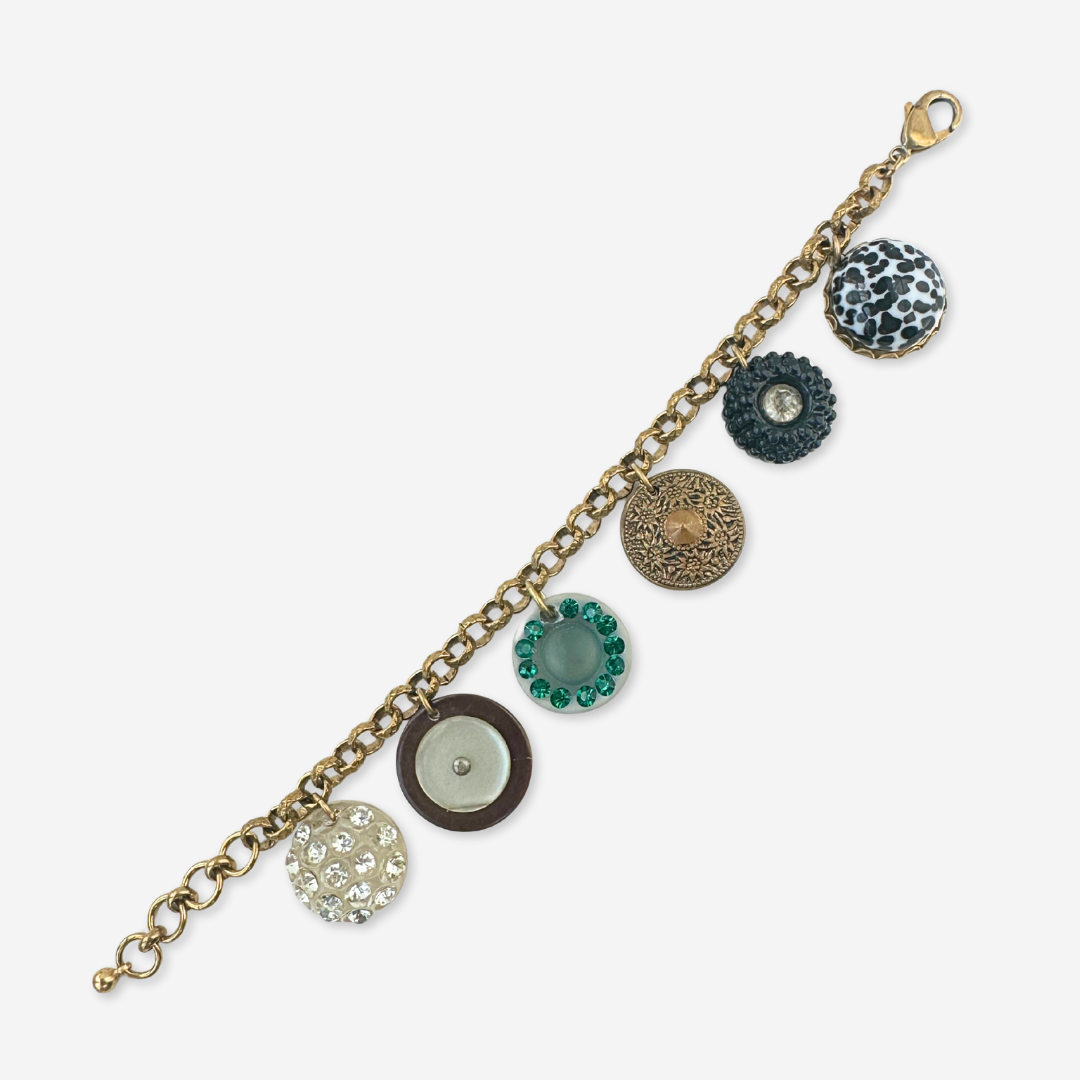 Repurposed vintage mixed button charm bracelet
