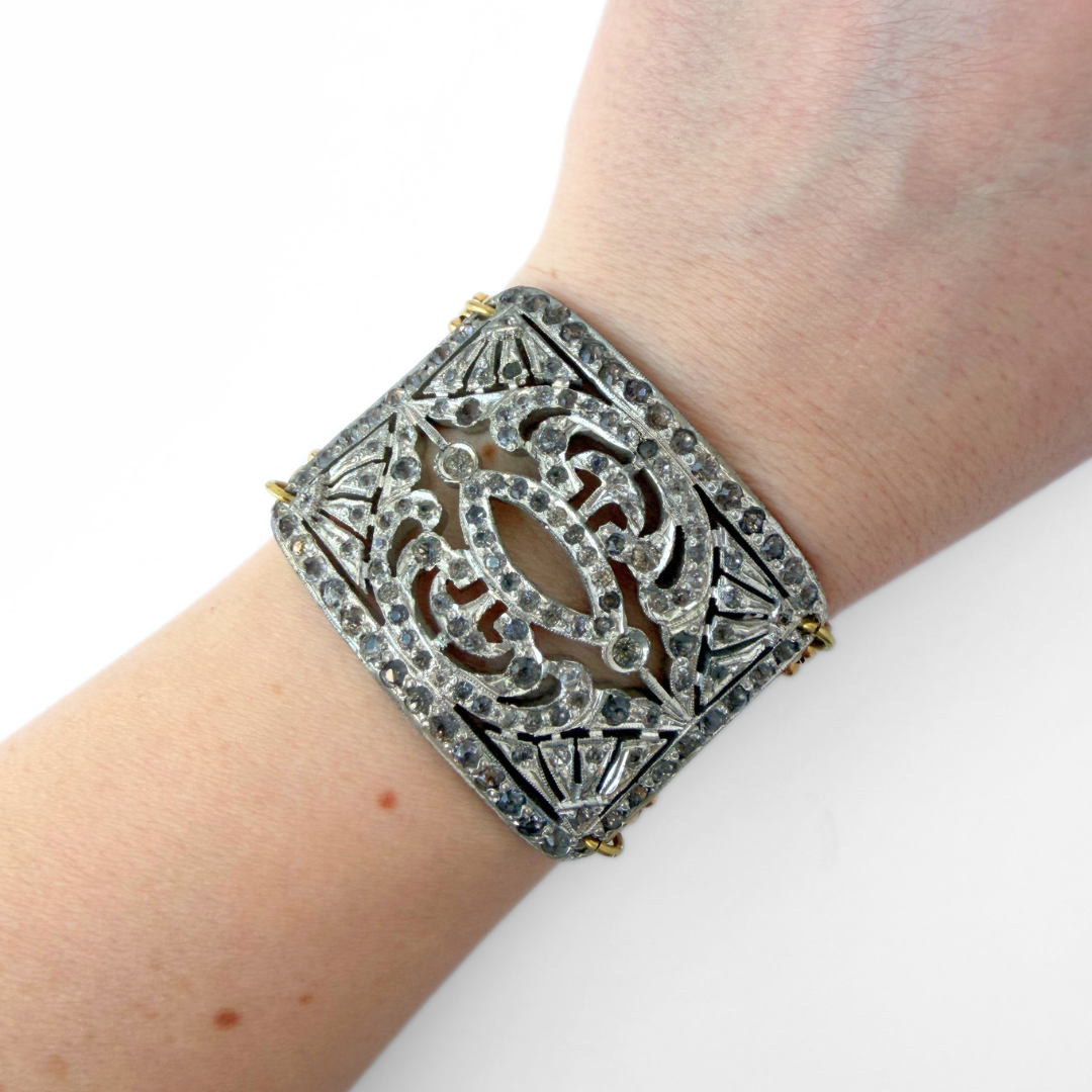 Refashioned Antique Rhinestone Shoe Buckle bracelet with brass chain