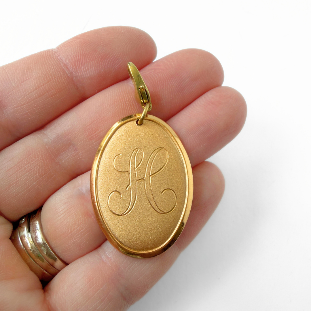 Vintage gold plated oval letter "H" monogram charm
