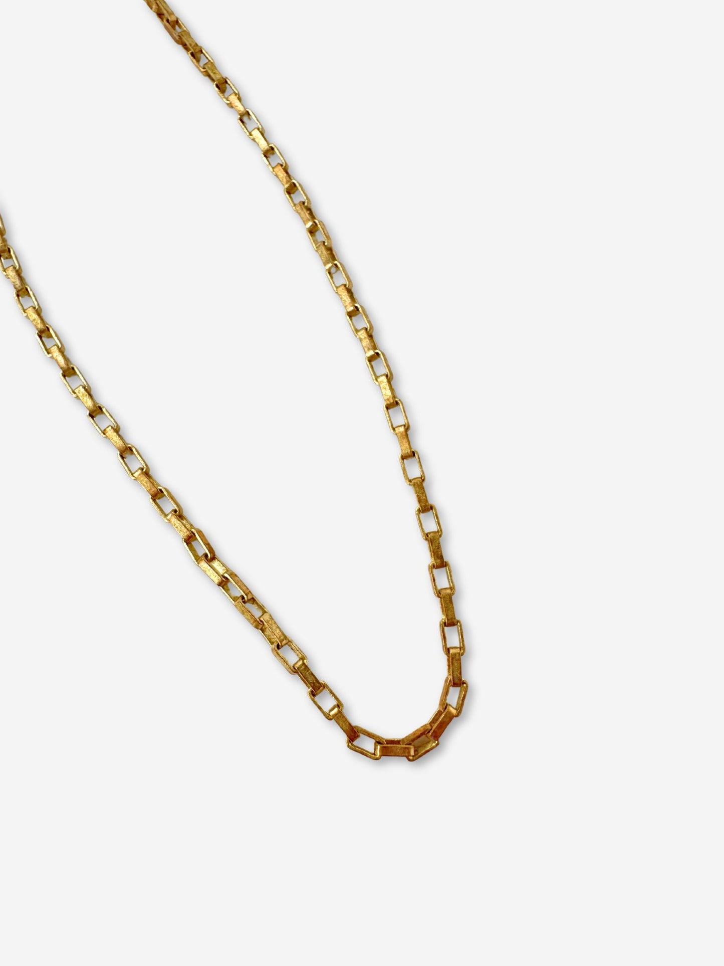 Plain raw brass rectangular box chain with lobster claw clasp