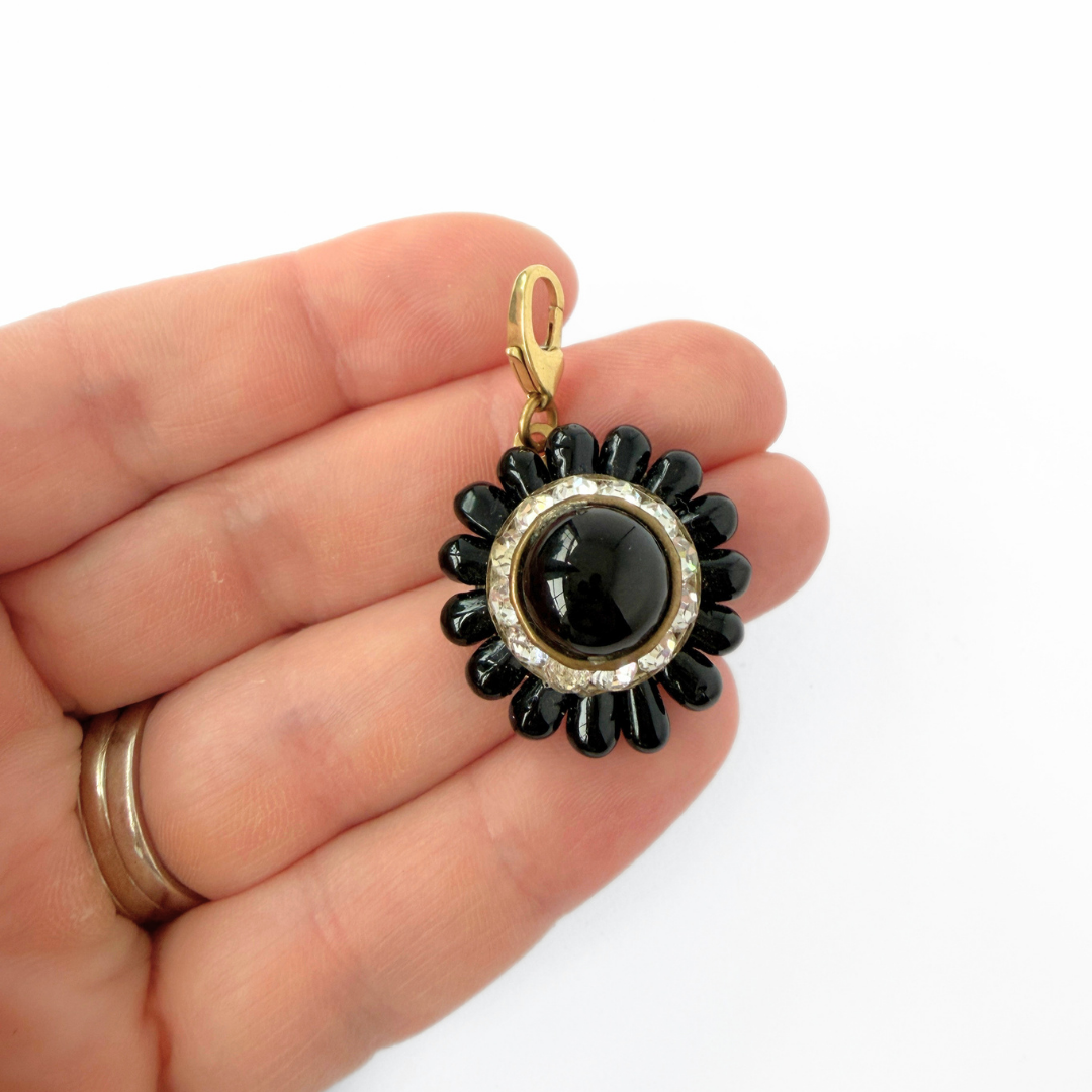 Vintage black and rhinestone beaded charm