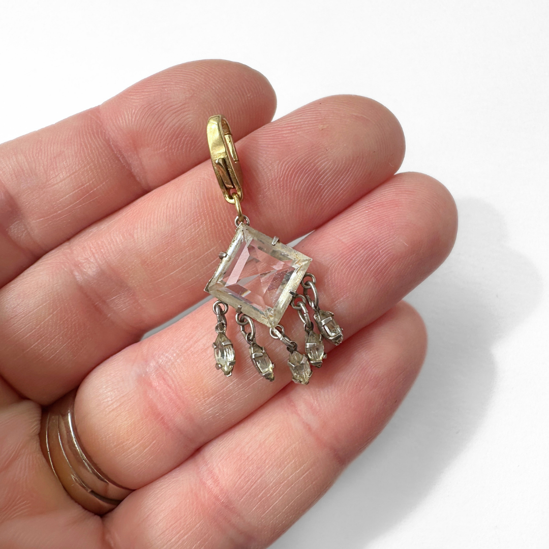 Vintage art deco clear rhinestone chandelier charm
