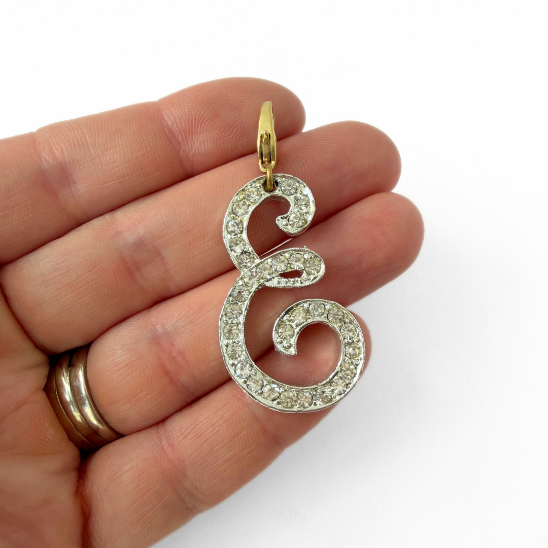 Refashionde vintage large silver rhinestone letter "E" monogram charm