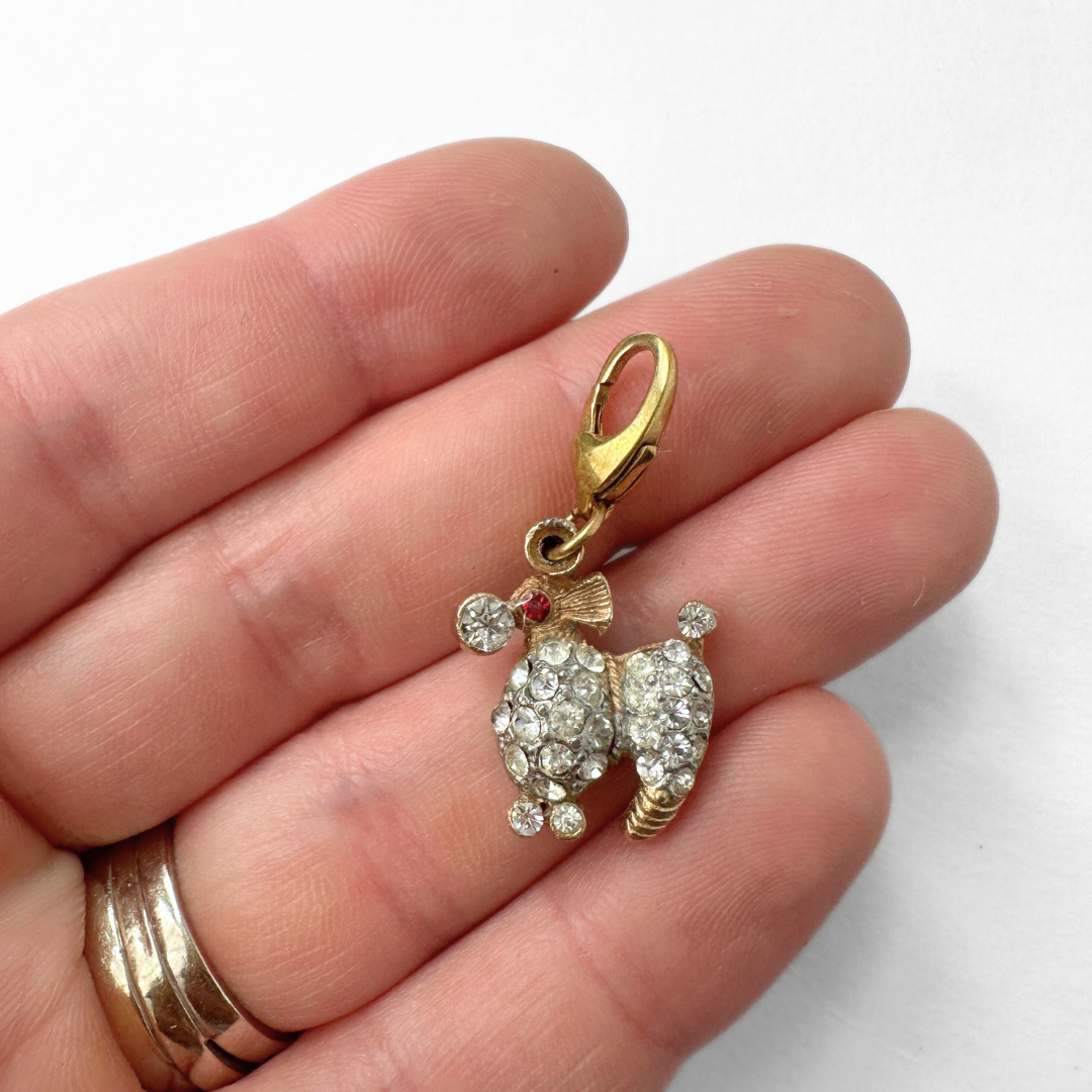 Vintage gold tone and clear rhinestone poodle charm