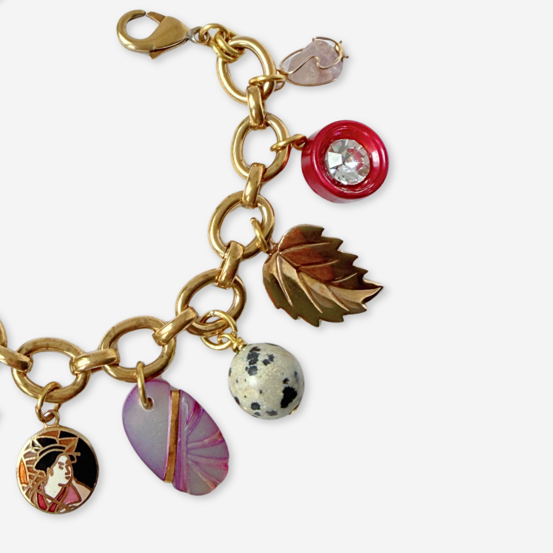 Chunky Repurposed vintage mixed charm bracelet: burgundy/ lilac
