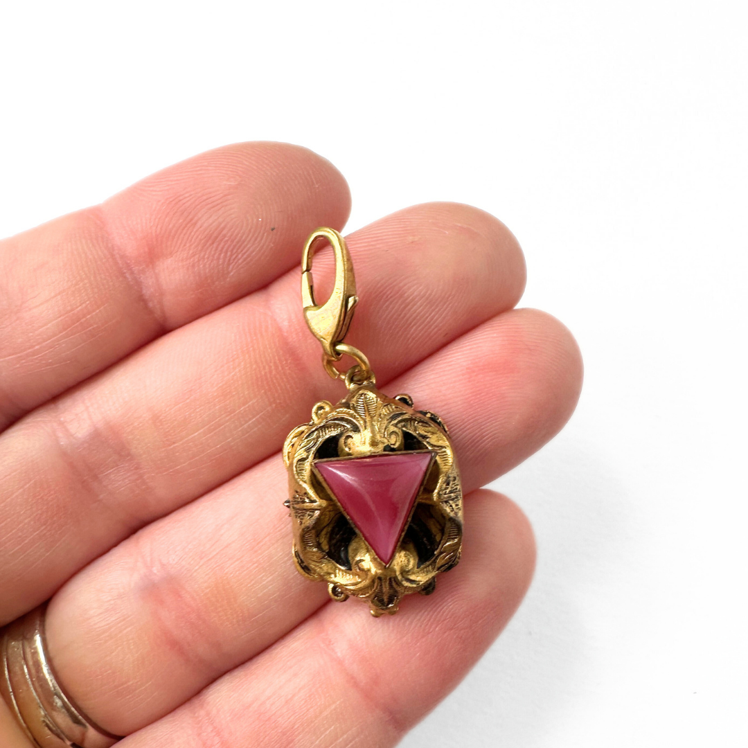 Vintage antique gold edwardian charm with berry triangular stone