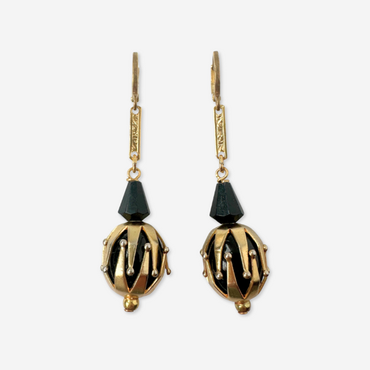 Refashioned vintage black and gold beaded drop earrings