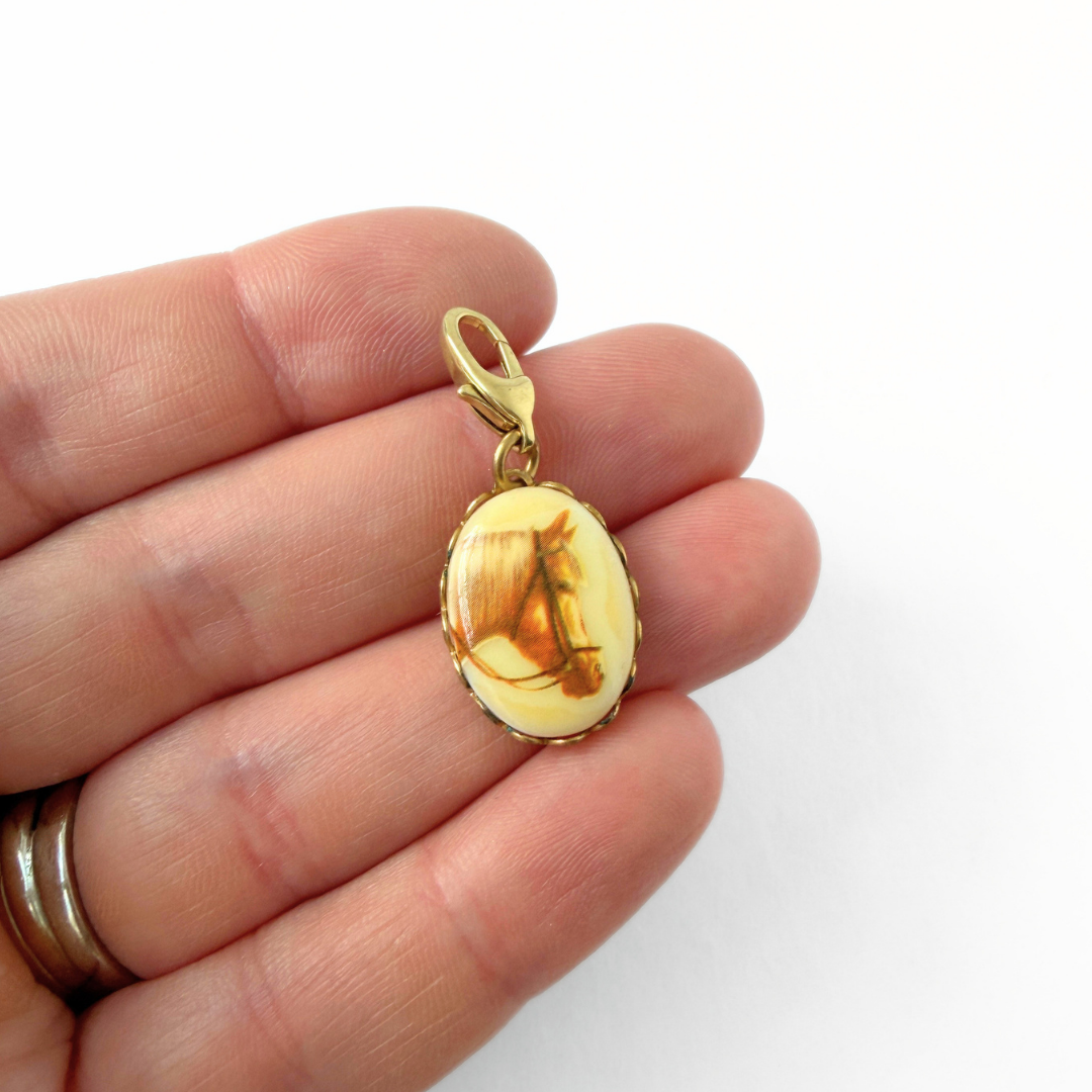 Vintage oval horse portrait charm