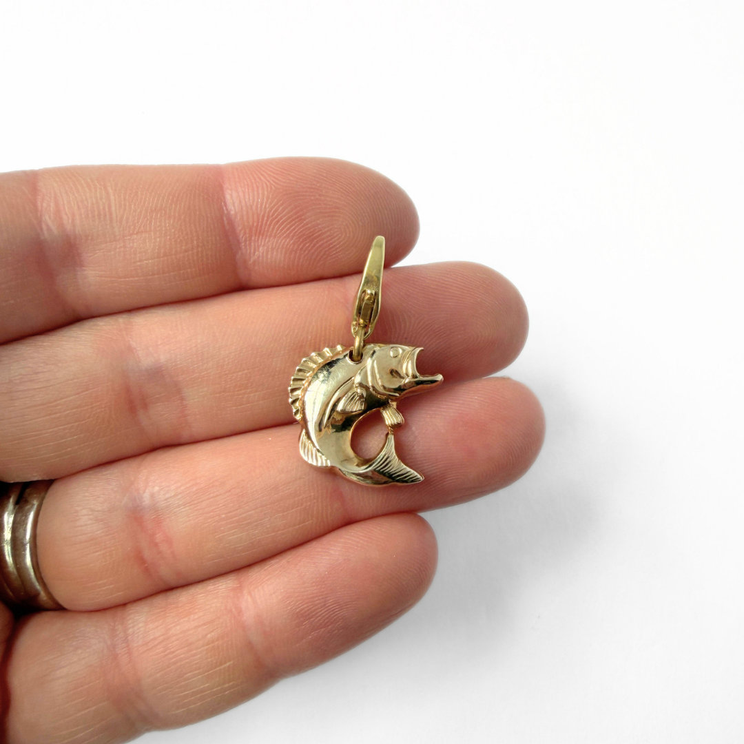 Refashioned vintage gold tone fish charm pendant