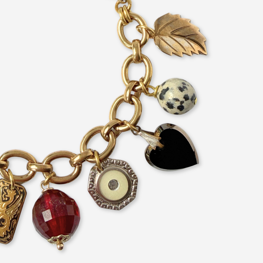 Chunky Repurposed vintage mixed charm bracelet: black and red