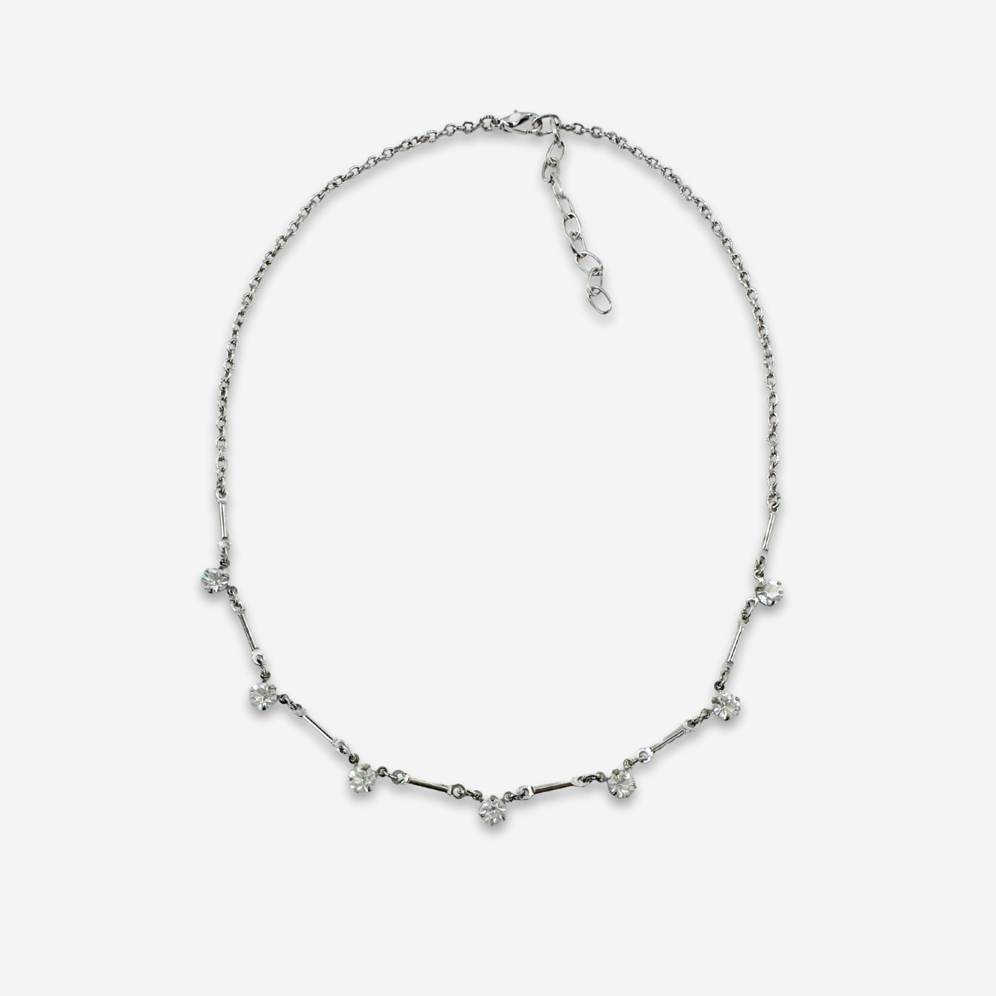 Refashioned vintage petite clear crystal and silver bar chain necklace