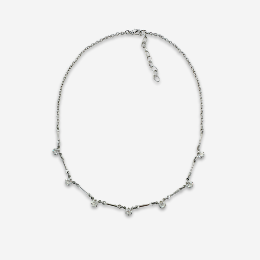 Refashioned vintage petite clear crystal and silver bar chain necklace