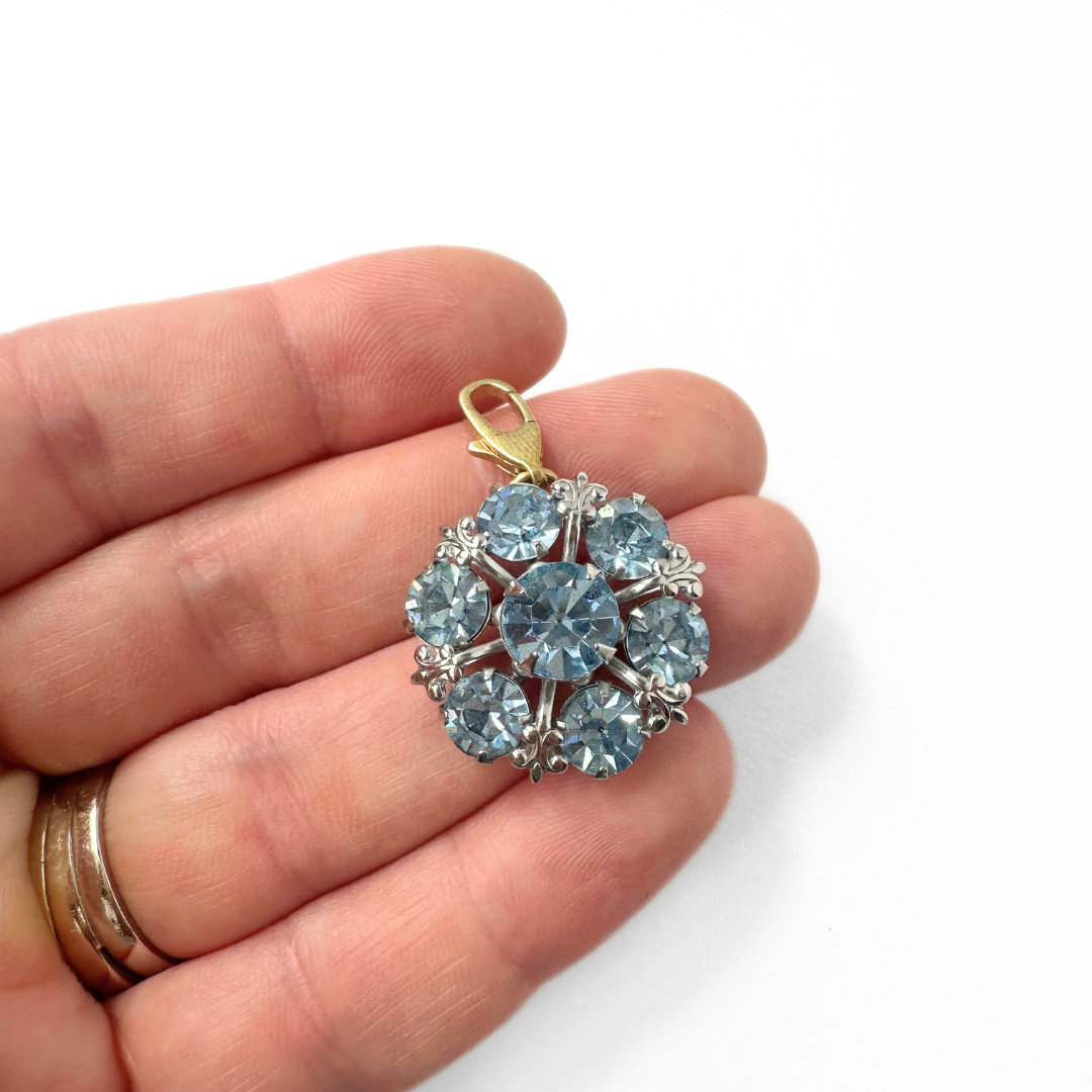 Vintage ice blue rhinestone charm pendant