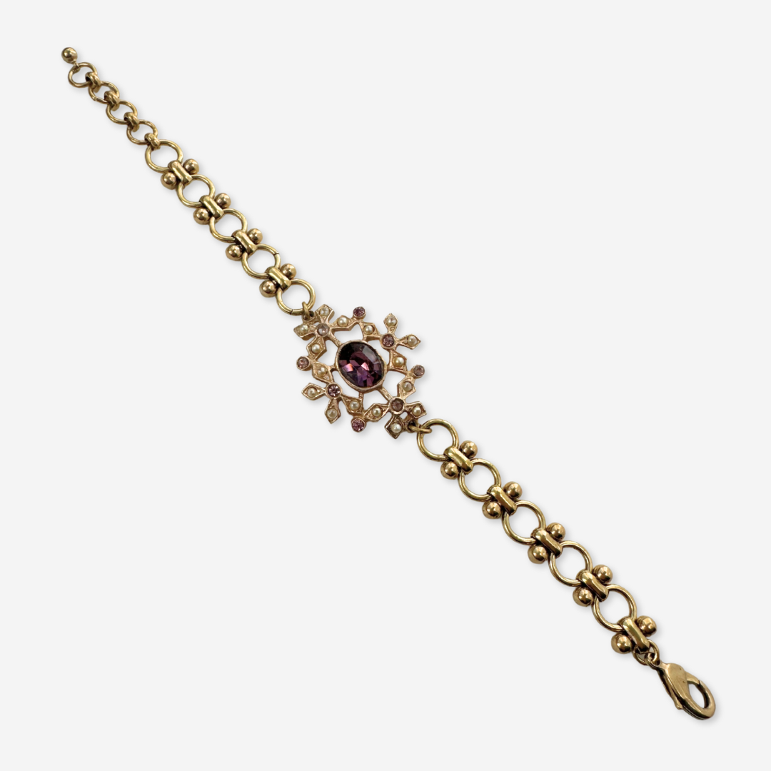 Repurposed vintage purple rhinestone and pearl bracelet
