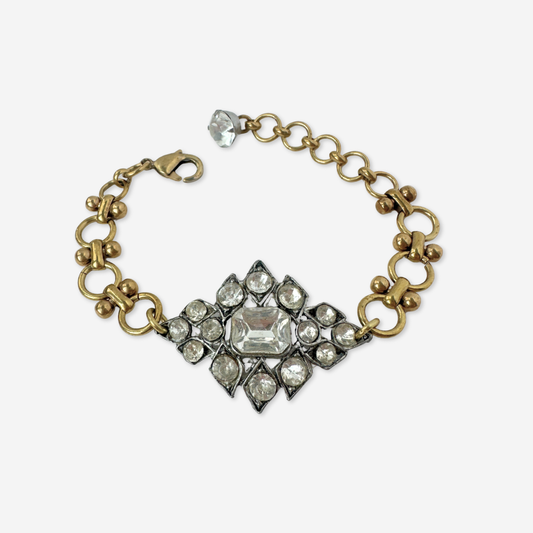 Repurposed vintage clear rhinestone bracelet with brass chain