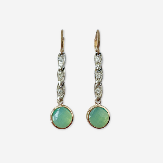 Refashioned vintage clear rhinestone link earrings with pacific opal drop