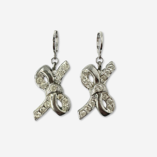 Refashioned vintage clear rhinestone and silver bow earrings