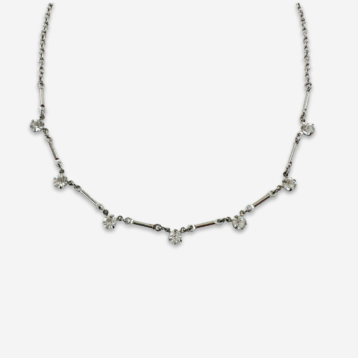 Refashioned vintage petite clear crystal and silver bar chain necklace