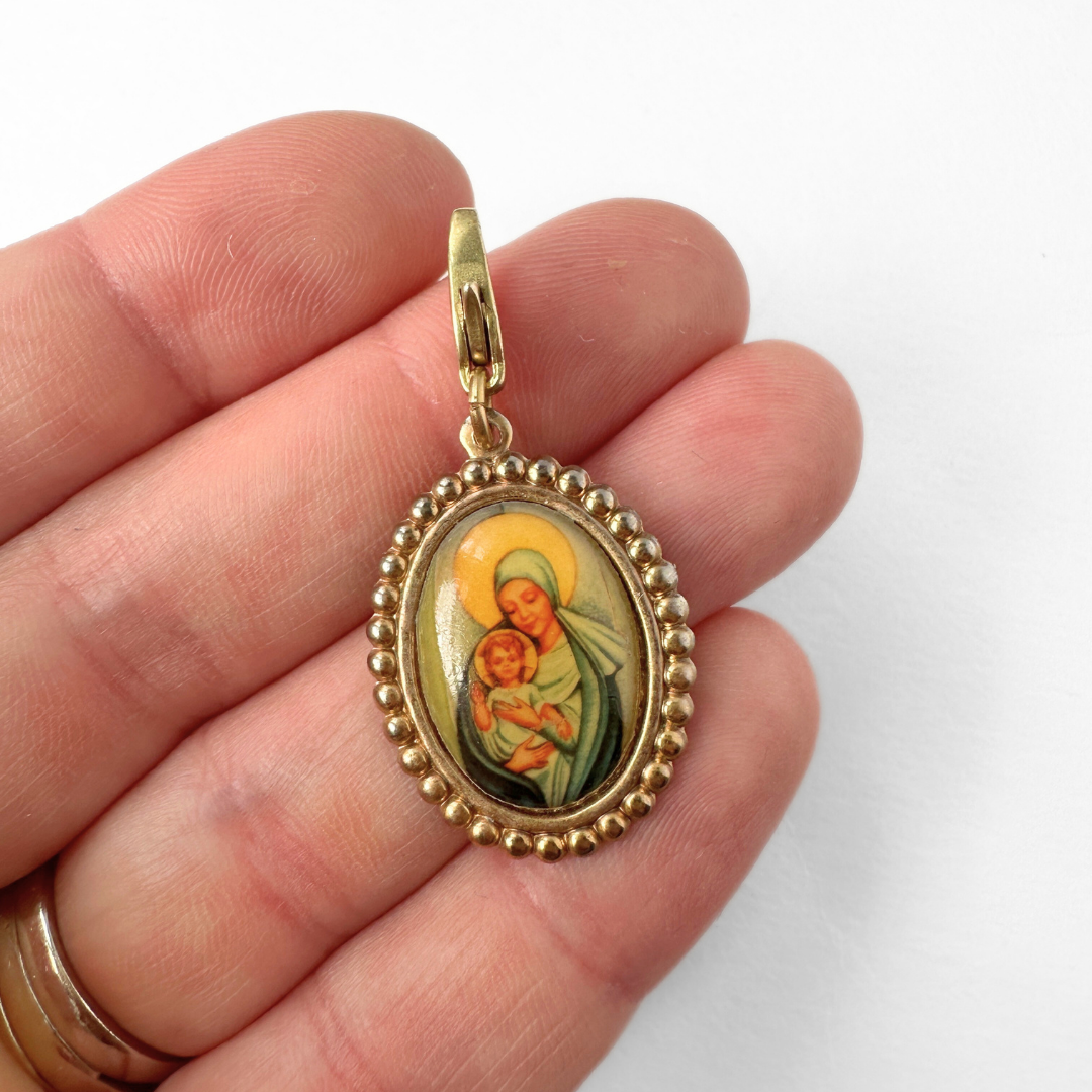 Vintage colorful Mother Mary portrait charm