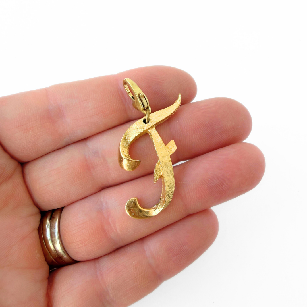 Large vintage matte gold letter "F" monogram charm