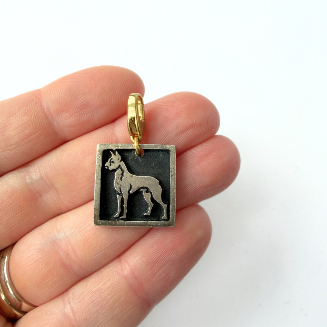 Refashioned Vintage square sterling silve Boxer dog charm