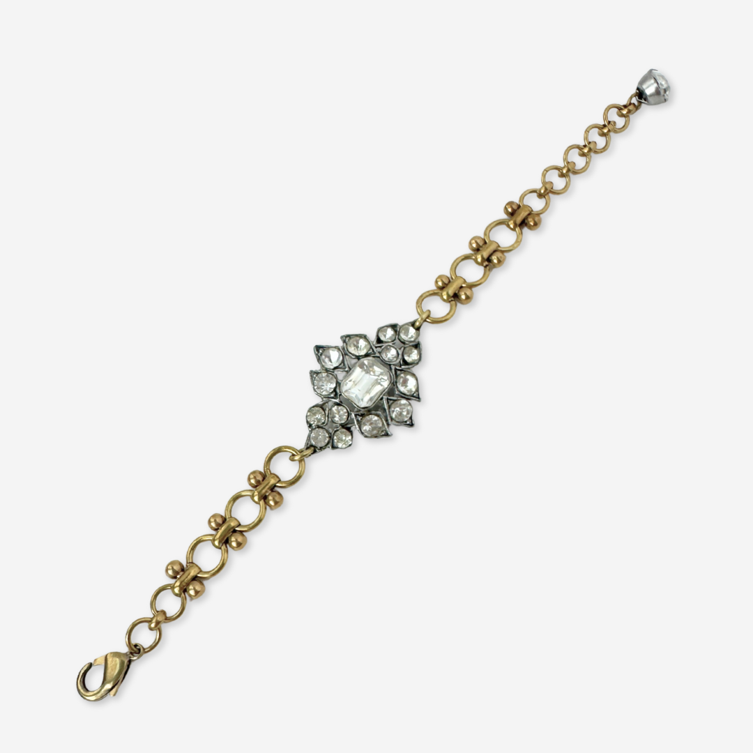 Repurposed vintage clear rhinestone bracelet with brass chain