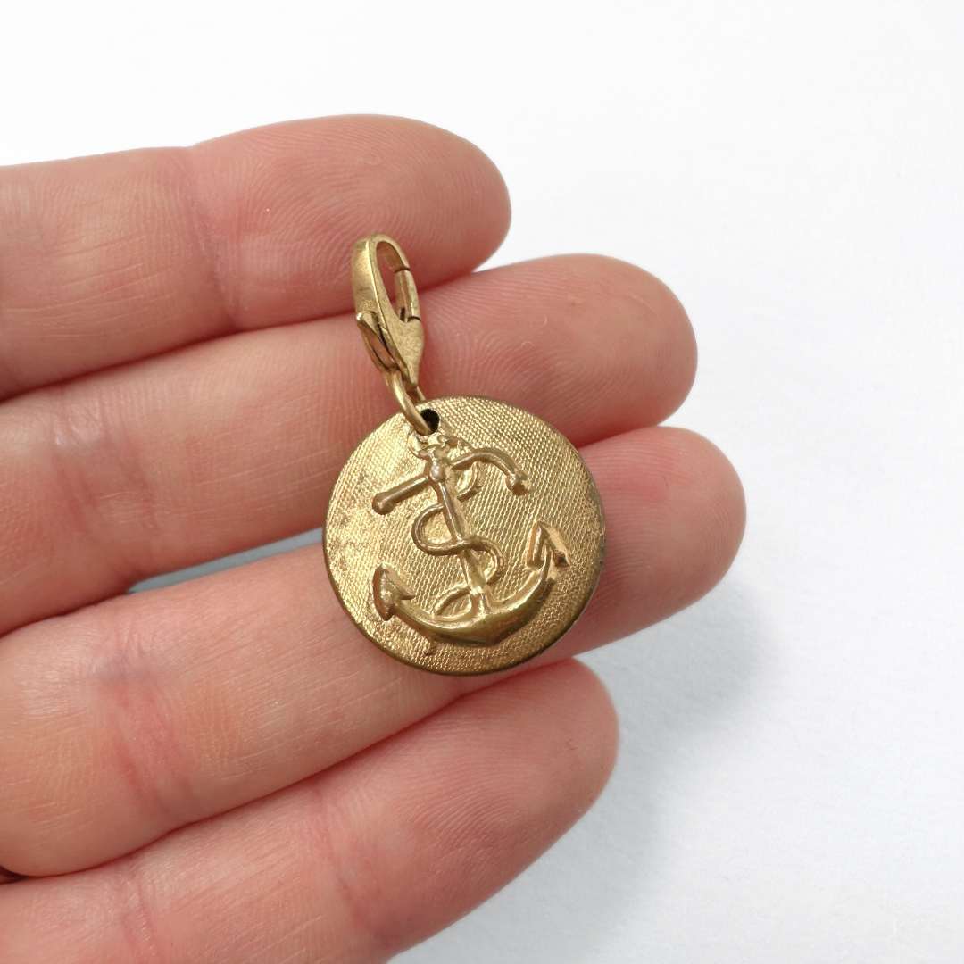Vintage brass anchor button charm