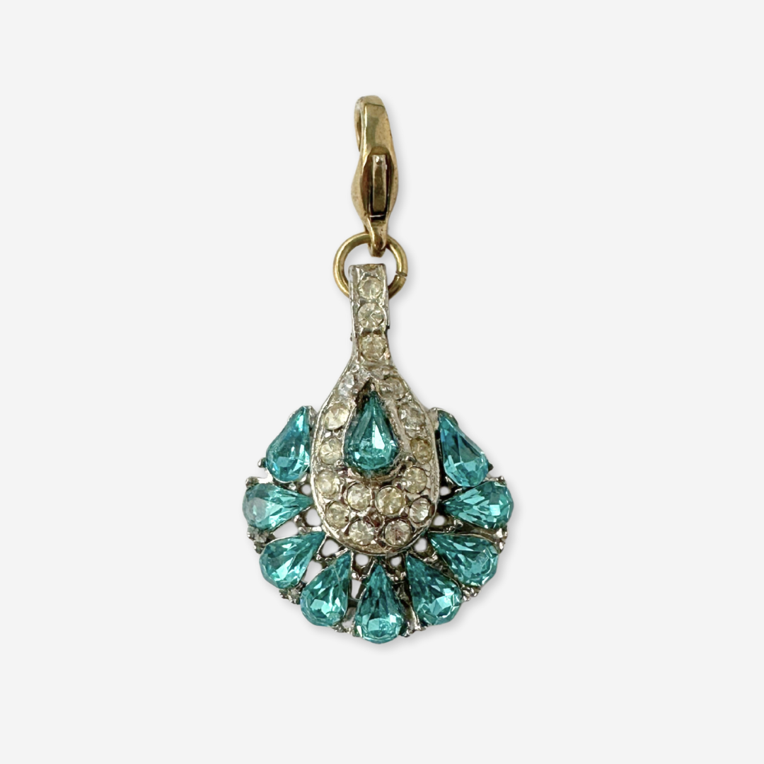 Vintage aqua blue and clear rhinestone decorative teardrop charm