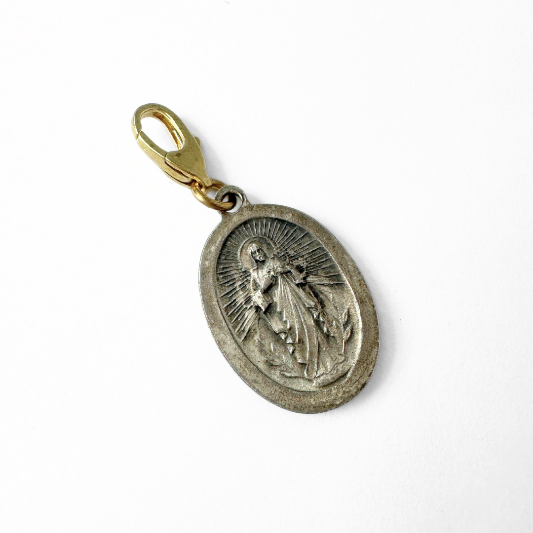 Vintage aged silver St. Jude oval charm