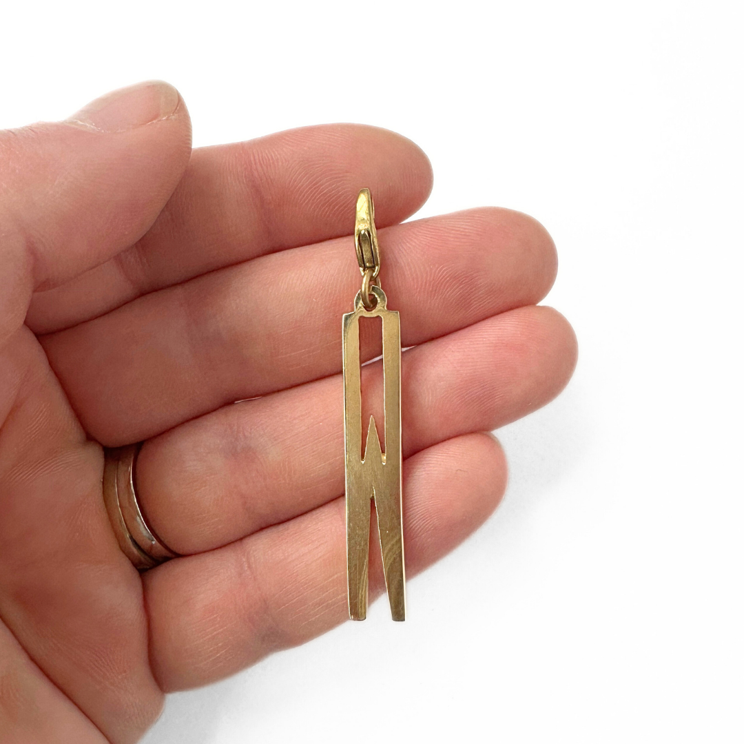 Vintage gold plated elongated "W" monogram charm