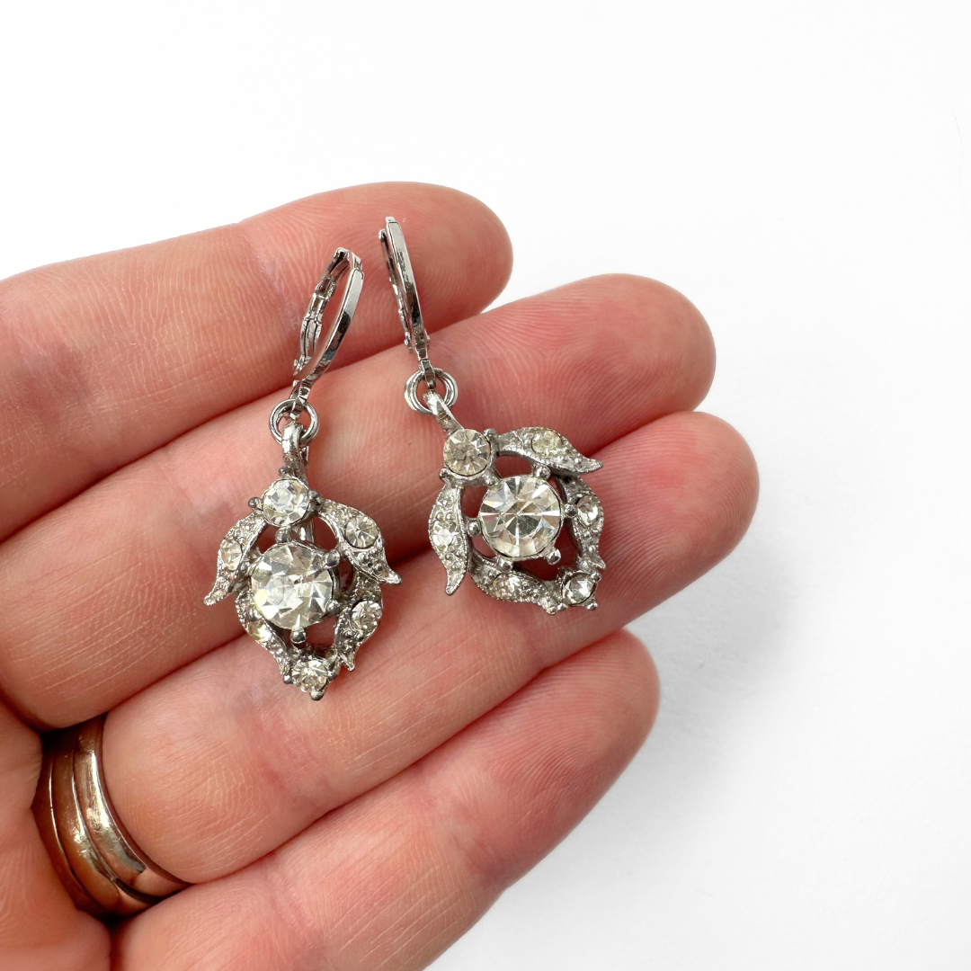 Refashioned vintage clear rhinestone drop earring