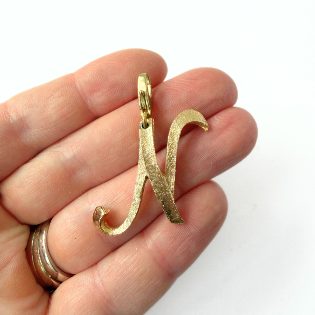 Refashioned vintage gold tone letter "N" monogram charm