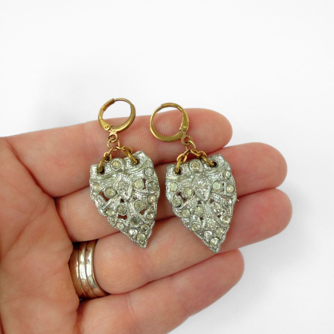 Refashioned vintage clear crystal art deco drop earrings