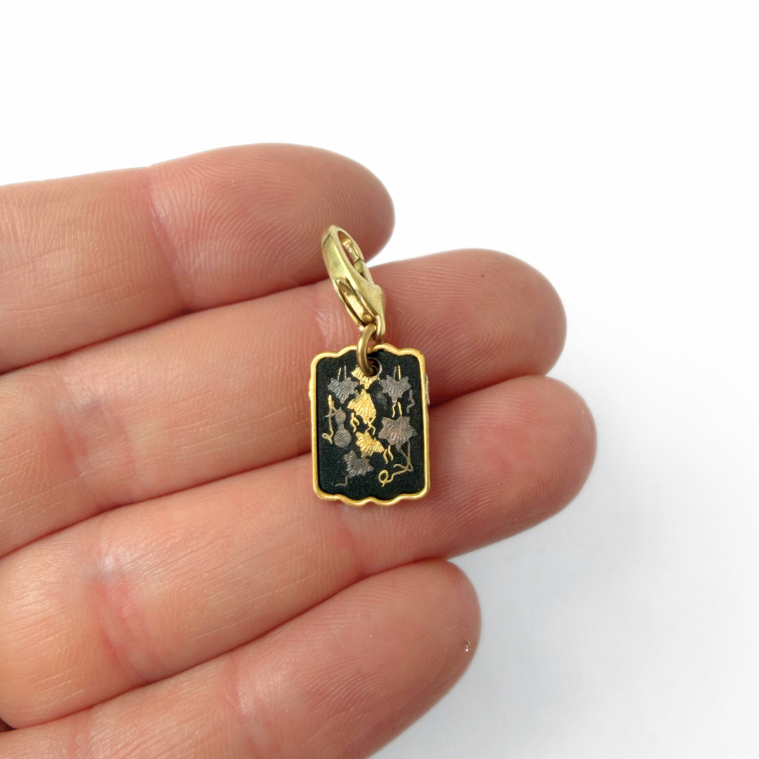 Vintage gold and black small Japanese Damascene botanical charm
