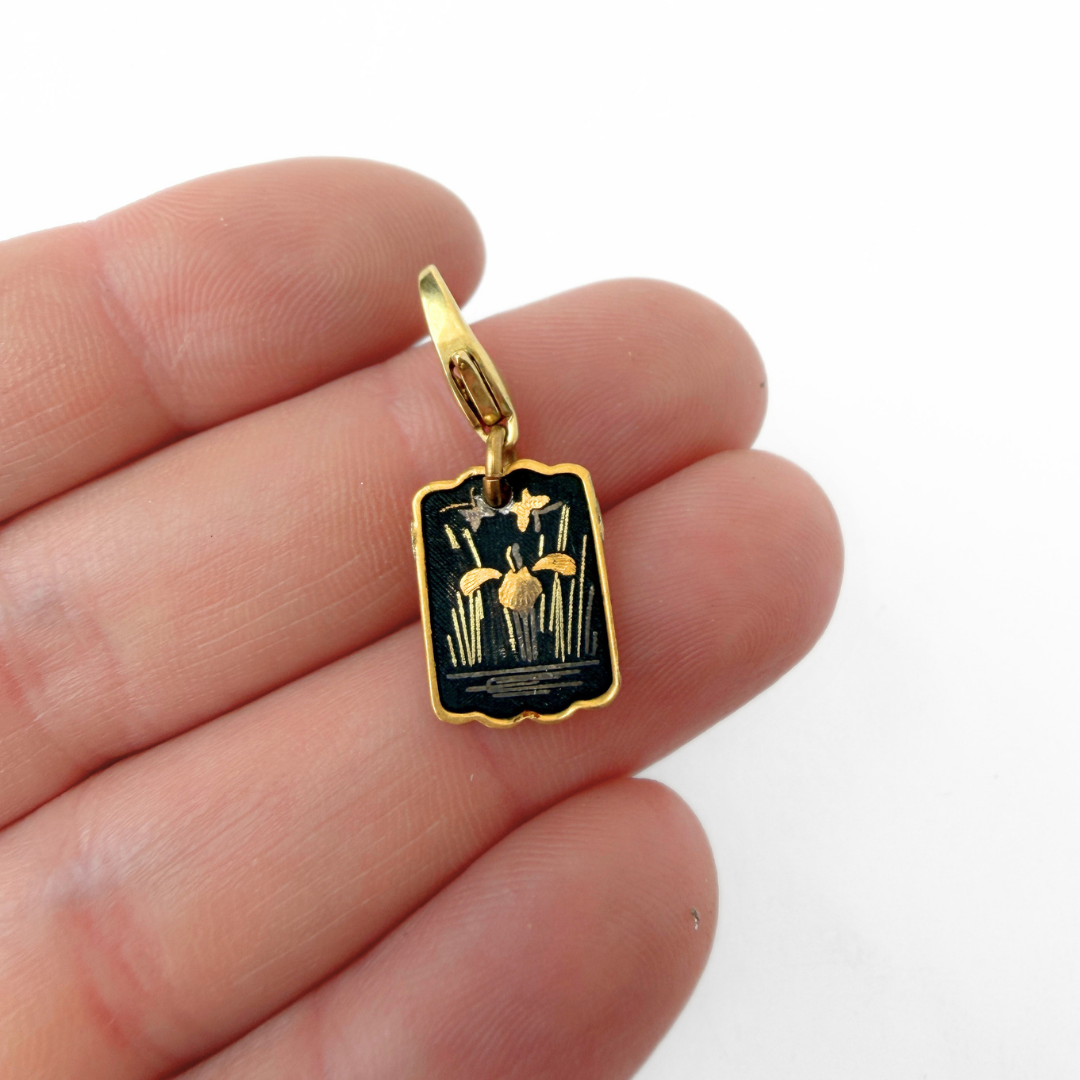 Vintage gold and black small Japanese Damascene duck charm