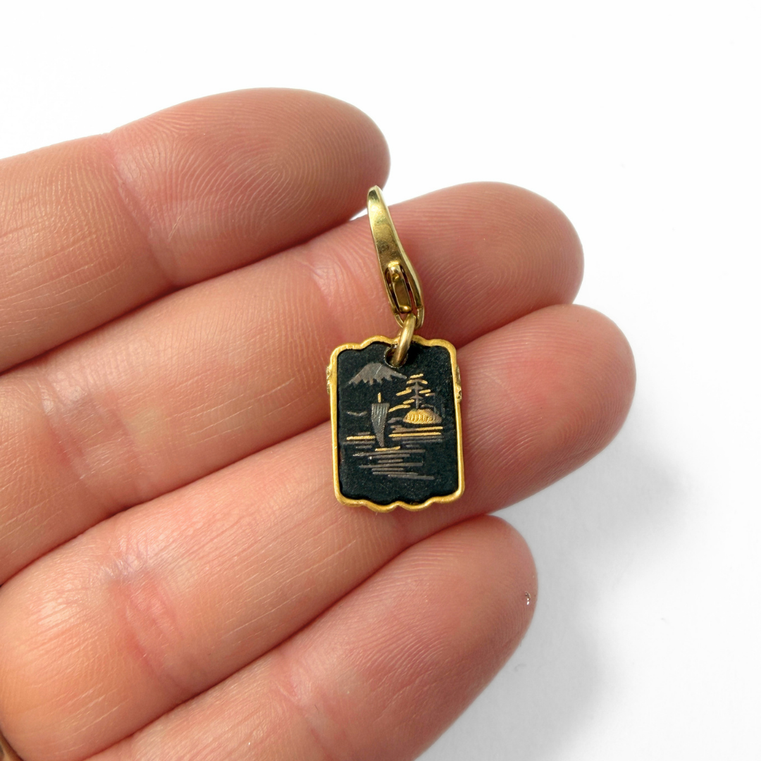 Vintage gold and black small Japanese Damascene charm