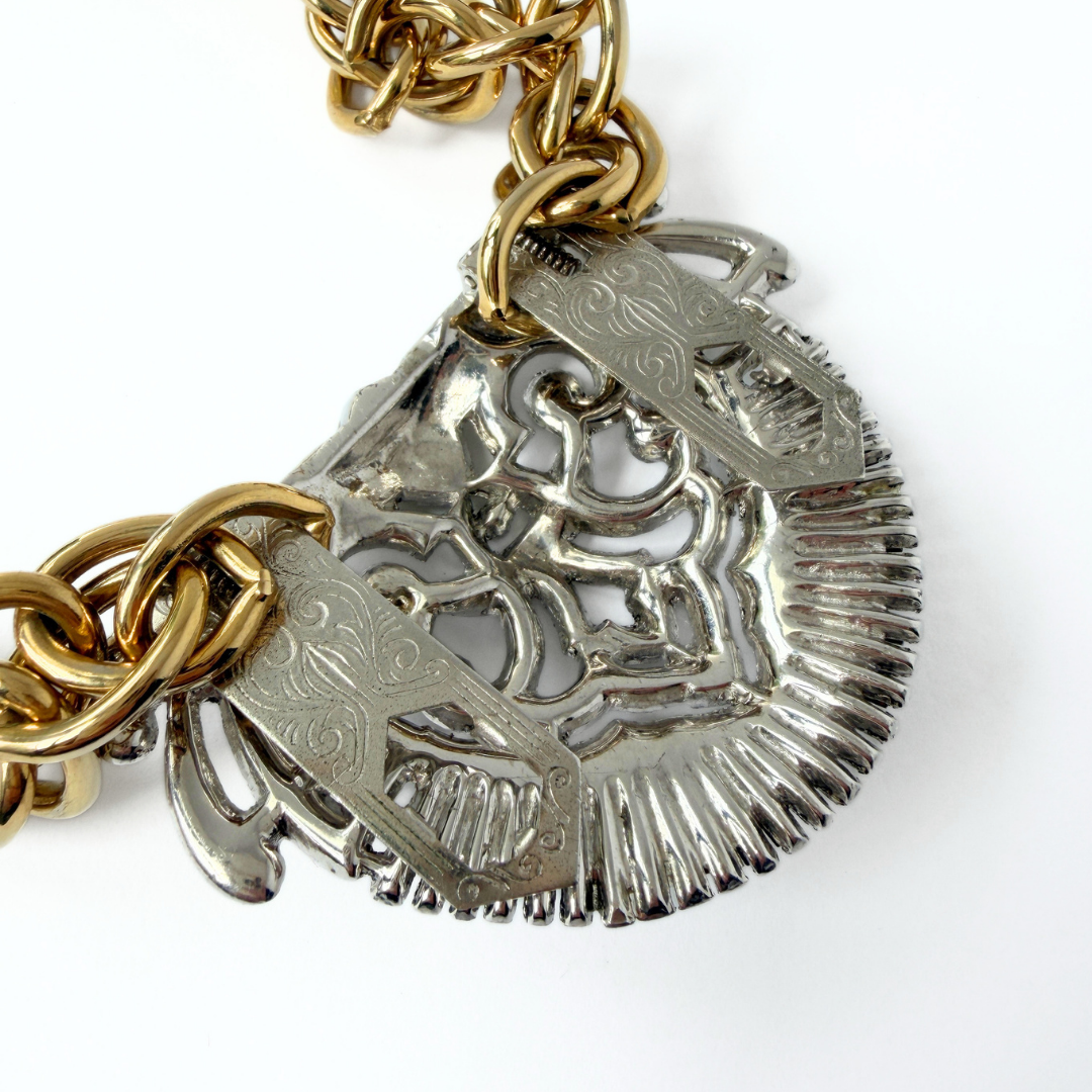 Refashioned Vintage XL clear rhinestone convertible pendant necklace