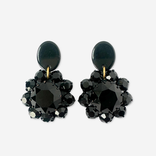 Refashioned black opaque rhinestone earrings with oval posts