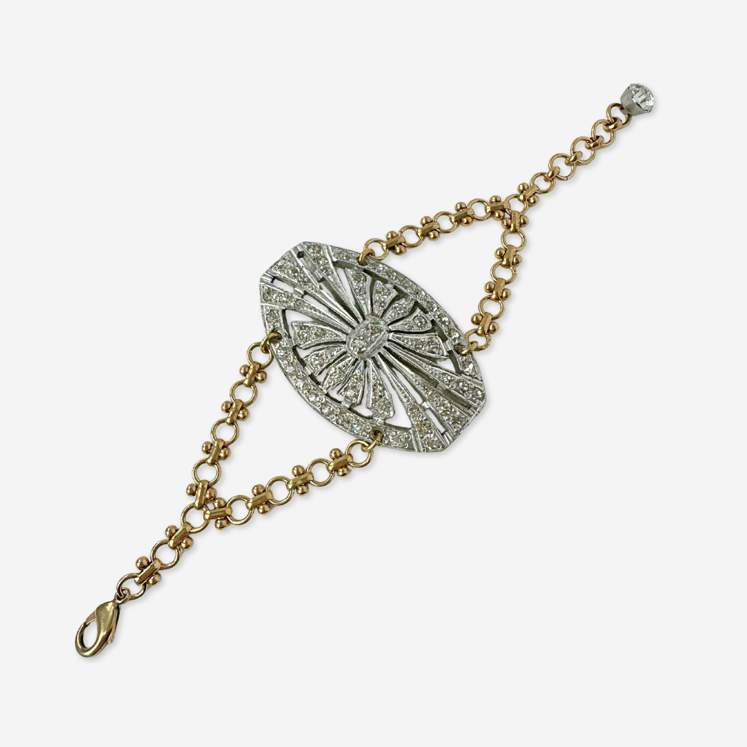 Refashioned Antique Rhinestone oblong shoe buckle statement bracelet