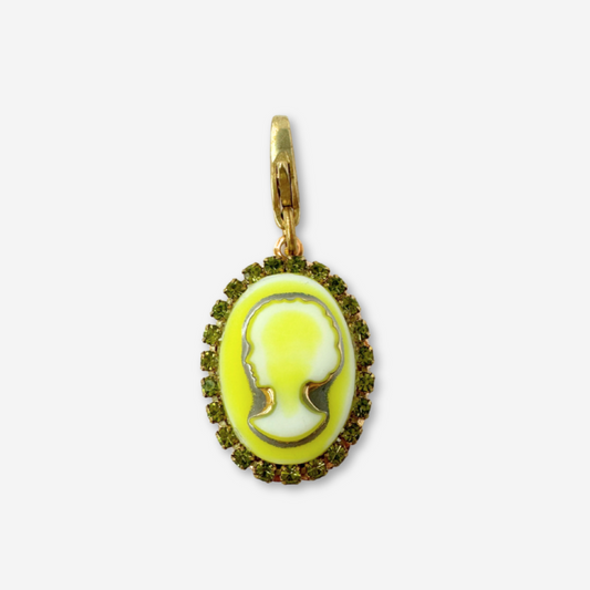 Refashioned vintage yellow glass oval cameo charm